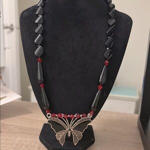 925 Black and Red Butterfly Necklace